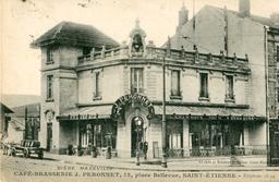 Café-Brasserie J. Peronnet, 12, Place Bellevue, Saint-Étienne : téléphone : 16 99 : bière Maxeville / cliché et édition L. Dubar | Dubar, L. - photographe et éditeur de cartes postales. Photographe