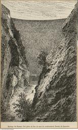 Barrage du Furens. Vue prise en bas du mur de soutènement / dessin de Lancelot | Lancelot, Dieudonné Auguste (1822-1894)