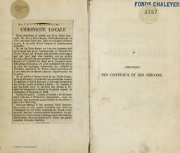 Chronique des châteaux et des abbayes. 1 / par M. de La Tour-Varan,... | La Tour-Varan, Jean-Antoine de (1796-1864)