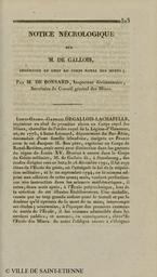 Notice nécrologique sur M. de Gallois, ingénieur en chef au Corps royal des mines / par M. de Bonnard,... | Bonnard, M. de