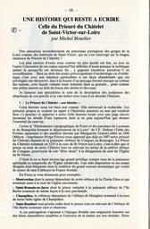 Une histoire qui reste à écrire : celle du Prieuré du Châtelet de Saint-Victor-sur-Loire / par Michel Bourlier | Bourlier, Michel (1956-....)